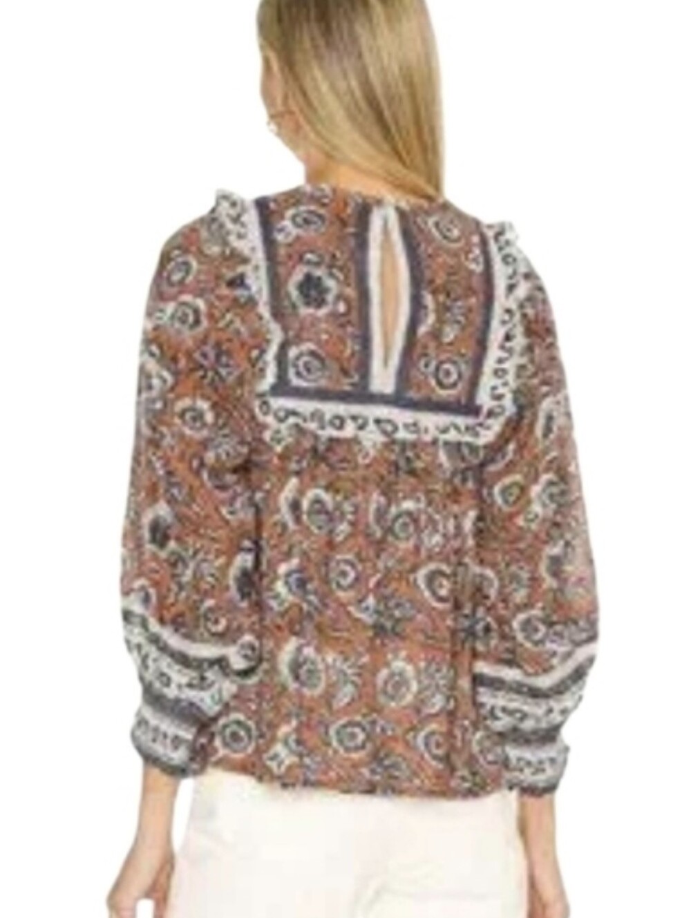 Cleobella Organic Cotton Floral Amy Blouse in Sienna Block Print, XS, NWOT - Picture 2 of 11